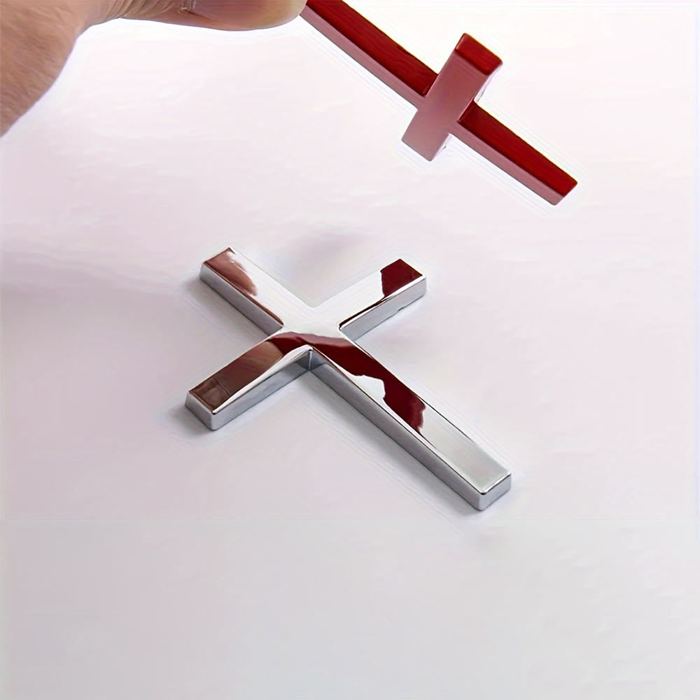 Autocollant croix en métal durable Christianartworkshop pour voiture : un rappel de sa protection silencieuse sur la route - Argent (Lot de 4) - image 3