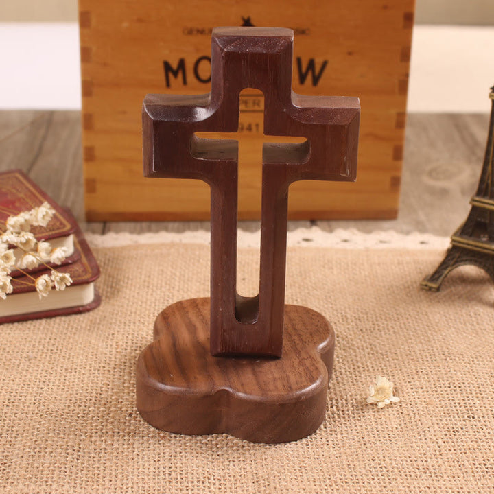 Christianartworkshop Croix décorative de bureau en bois avec base ronde/florale : incarnez sa paix intérieure au travail - image 5