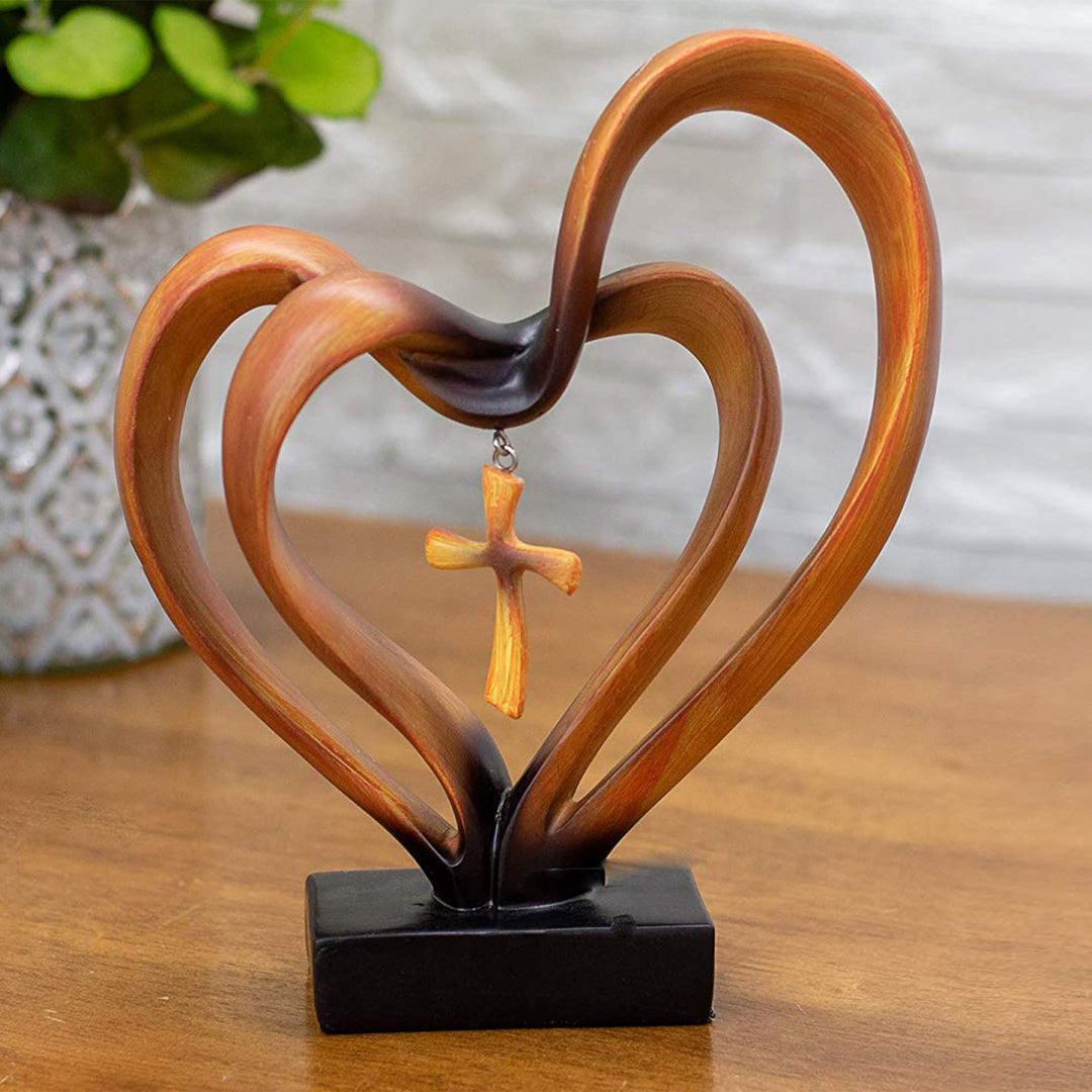 Christianartworkshop Pendentif Croix Double Cœur en Résine, Ornement de Bureau : Incarnez Sa Grâce et Sa Douceur au Travail - Brun - image 0