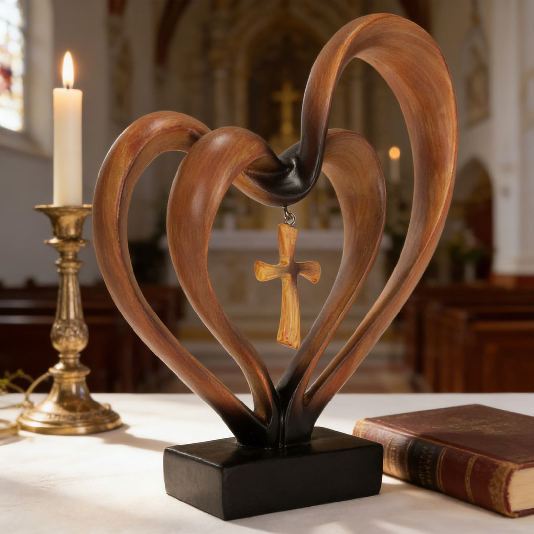 Christianartworkshop Pendentif Croix Double Cœur en Résine, Ornement de Bureau : Incarnez Sa Grâce et Sa Douceur au Travail - image 2