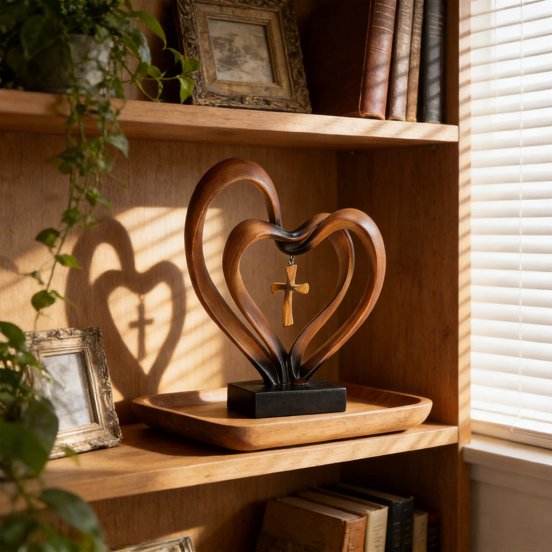 Christianartworkshop Pendentif Croix Double Cœur en Résine, Ornement de Bureau : Incarnez Sa Grâce et Sa Douceur au Travail - image 1