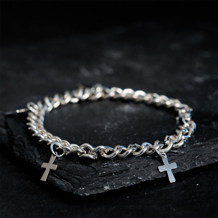 Bracelet à maillons gourmette Christianartworkshop avec breloques croix pendantes : Incarnez sa grâce audacieuse - Tour de poignet : 16-19 cm - image 0