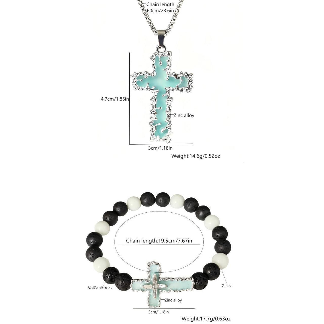 Christianartworkshop Ensemble collier croix lumineuse 3 couleurs et bracelet perlé : un souvenir de sa douce lumière - image 9