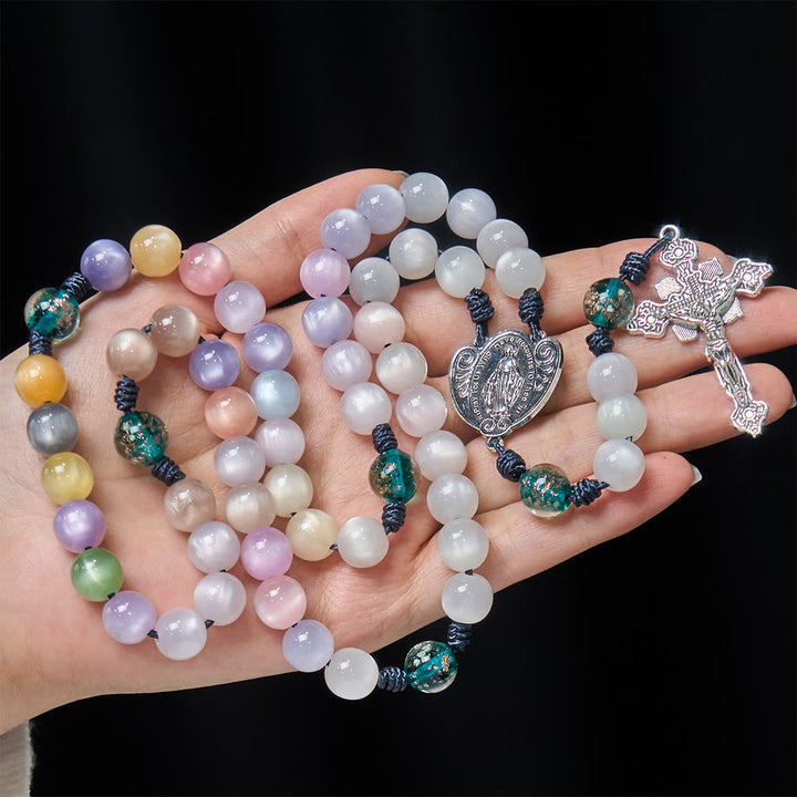 Christianartworkshop Chapelet œil de chat aux couleurs changeantes avec Notre-Dame Gardienne : Motif de foi irisé - image 2