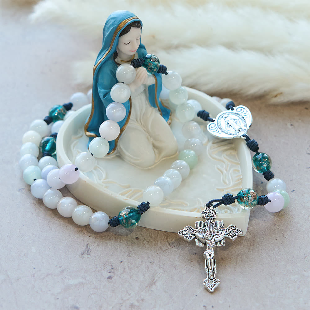 Christianartworkshop Chapelet œil de chat aux couleurs changeantes avec Notre-Dame Gardienne : Motif de foi irisé - image 12