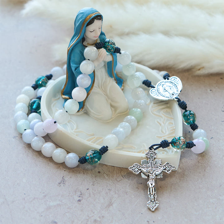 Christianartworkshop Chapelet œil de chat aux couleurs changeantes avec Notre-Dame Gardienne : Motif de foi irisé - image 12