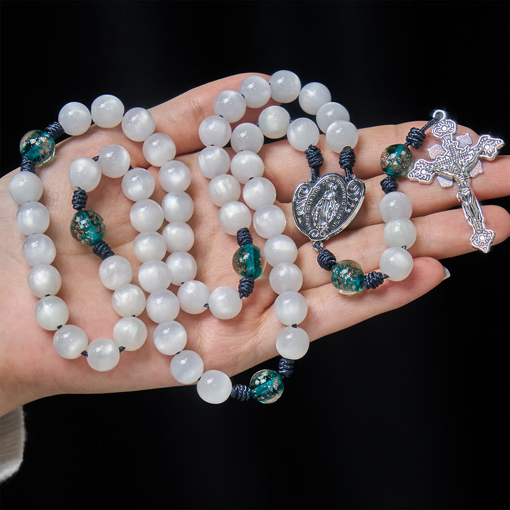 Christianartworkshop Chapelet œil de chat aux couleurs changeantes avec Notre-Dame Gardienne : Motif de foi irisé - image 3