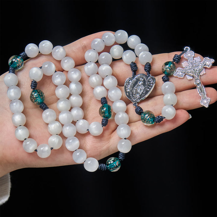 Christianartworkshop Chapelet œil de chat aux couleurs changeantes avec Notre-Dame Gardienne : Motif de foi irisé - image 3