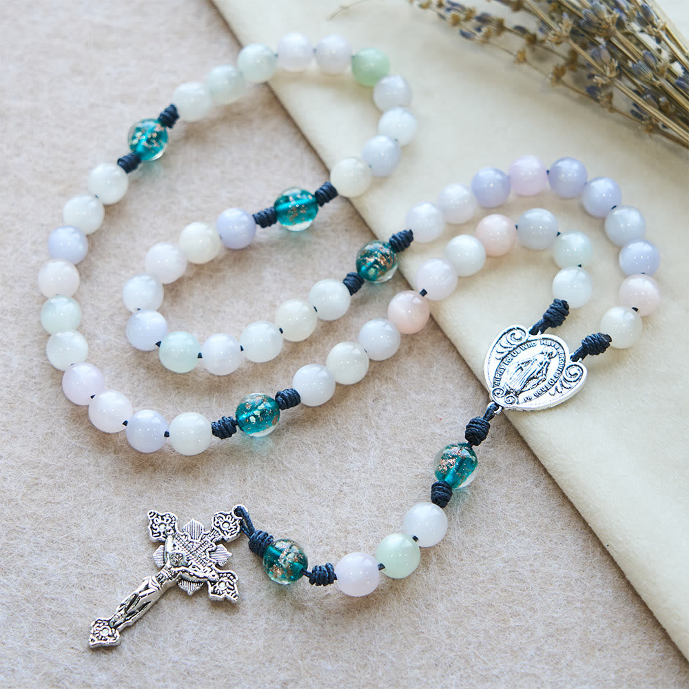 Christianartworkshop Chapelet œil de chat aux couleurs changeantes avec Notre-Dame Gardienne : Motif de foi irisé - image 7