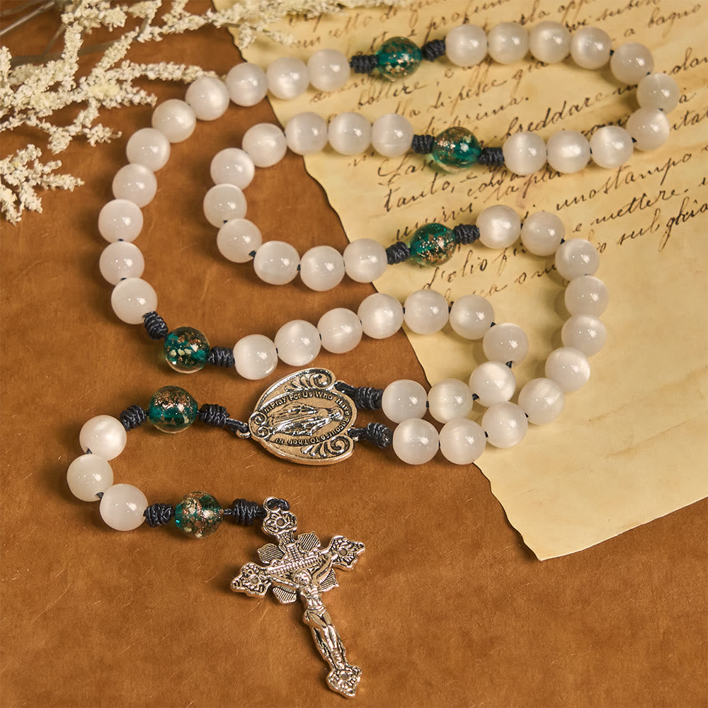 Christianartworkshop Chapelet œil de chat aux couleurs changeantes avec Notre-Dame Gardienne : Motif de foi irisé - image 9