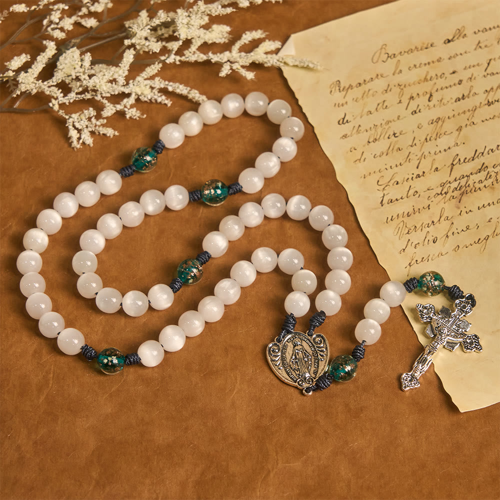 Christianartworkshop Chapelet œil de chat aux couleurs changeantes avec Notre-Dame Gardienne : Motif de foi irisé - image 10