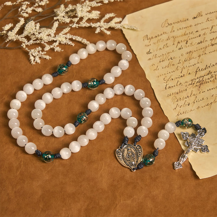 Christianartworkshop Chapelet œil de chat aux couleurs changeantes avec Notre-Dame Gardienne : Motif de foi irisé - image 10