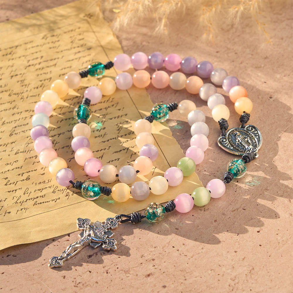 Christianartworkshop Chapelet œil de chat aux couleurs changeantes avec Notre-Dame Gardienne : Motif de foi irisé - image 5