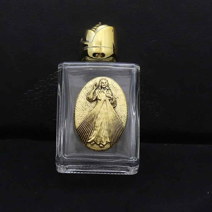 Christianartworkshop Bouteille d'eau bénite ornée d'une icône sacrée en relief : Portez sa protection dans vos moments spirituels - Bouteille carrée - Miséricorde divine - Doré - image 10