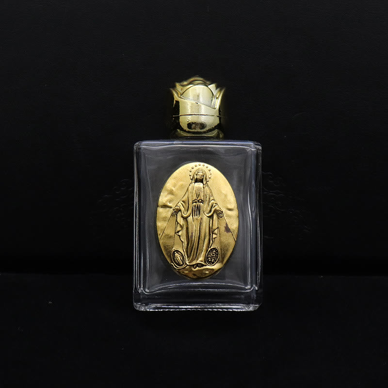 Christianartworkshop Bouteille d'eau bénite ornée d'une icône sacrée en relief : Portez sa protection dans vos moments spirituels - Bouteille carrée - Médaille Miraculeuse - Doré - image 7