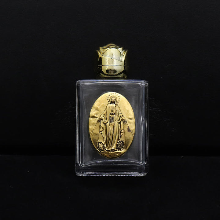 Christianartworkshop Bouteille d'eau bénite ornée d'une icône sacrée en relief : Portez sa protection dans vos moments spirituels - Bouteille carrée - Médaille Miraculeuse - Doré - image 7