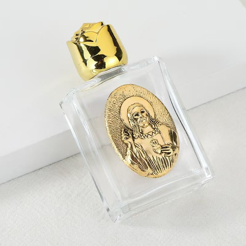 Christianartworkshop Bouteille d'eau bénite ornée d'une icône sacrée en relief : Portez sa protection dans vos moments spirituels - Bouteille carrée - Cœur Sacré de Jésus - Doré - image 11