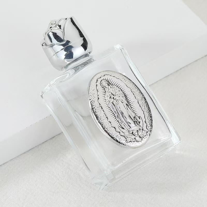Christianartworkshop Bouteille d'eau bénite ornée d'une icône sacrée en relief : Portez sa protection dans vos moments spirituels - Bouteille carrée - Notre-Dame de Guadalupe - Argent - image 15