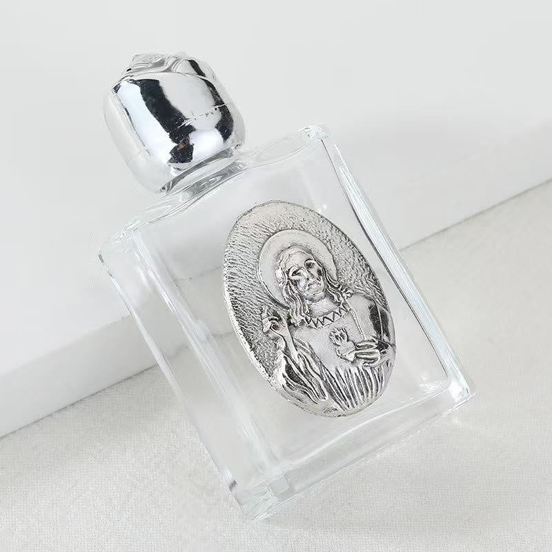 Christianartworkshop Bouteille d'eau bénite ornée d'une icône sacrée en relief : Portez sa protection dans vos moments spirituels - Bouteille carrée - Cœur Sacré de Jésus - Argent - image 13