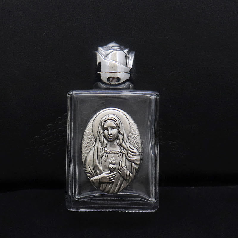 Christianartworkshop Bouteille d'eau bénite ornée d'une icône sacrée en relief : Portez sa protection dans vos moments spirituels - Bouteille carrée - Sacré-Cœur de Notre-Dame - Argent - image 12