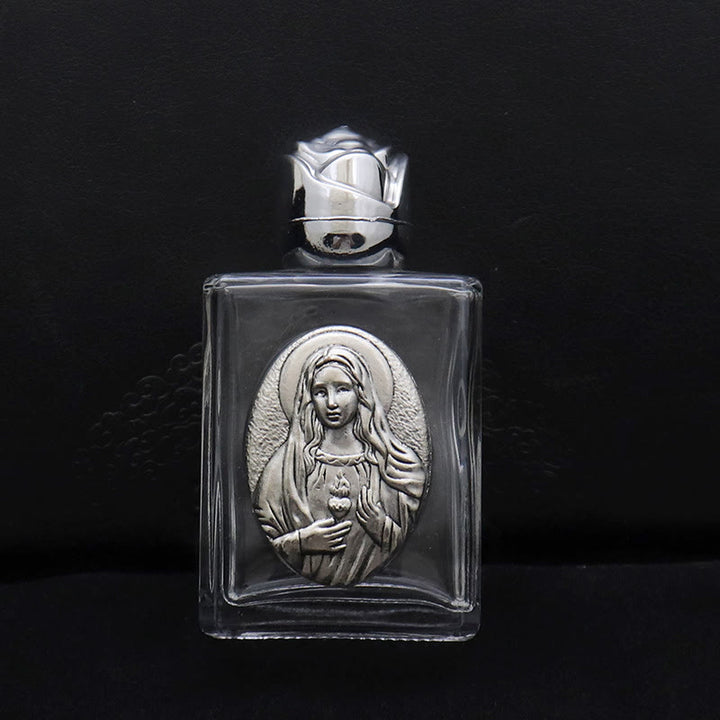 Christianartworkshop Bouteille d'eau bénite ornée d'une icône sacrée en relief : Portez sa protection dans vos moments spirituels - Bouteille carrée - Sacré-Cœur de Notre-Dame - Argent - image 12