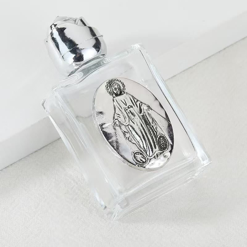 Christianartworkshop Bouteille d'eau bénite ornée d'une icône sacrée en relief : Portez sa protection dans vos moments spirituels - Bouteille carrée - Médaille Miraculeuse - Argent - image 16