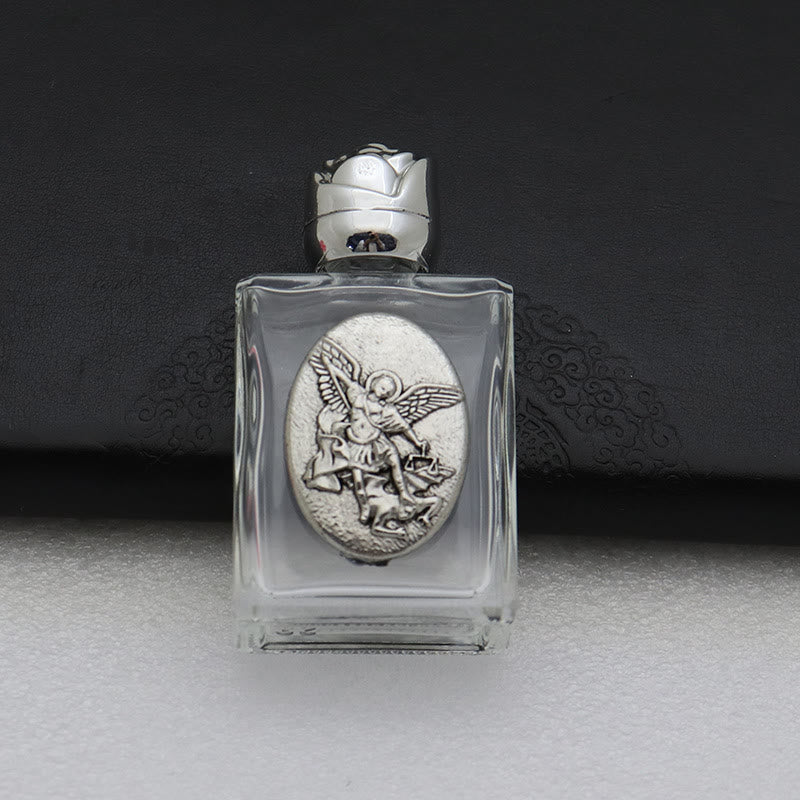 Christianartworkshop Bouteille d'eau bénite ornée d'une icône sacrée en relief : Portez sa protection dans vos moments spirituels - Bouteille carrée - Saint Michel - Argent - image 24