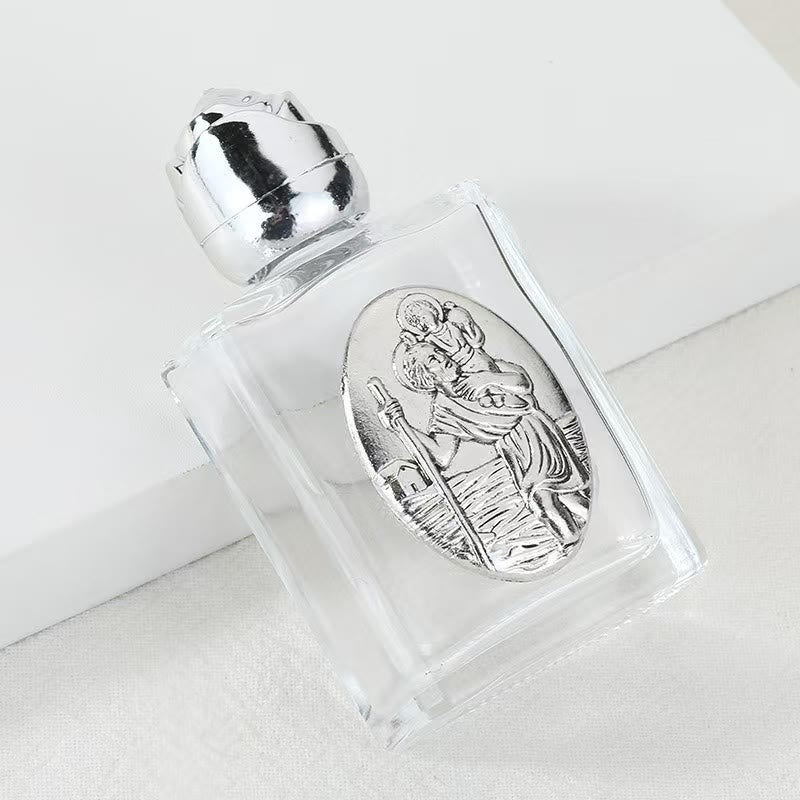 Christianartworkshop Bouteille d'eau bénite ornée d'une icône sacrée en relief : Portez sa protection dans vos moments spirituels - Bouteille carrée - Saint Christophe - Argent - image 18