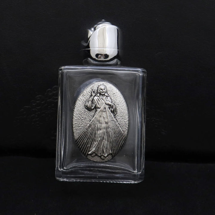 Christianartworkshop Bouteille d'eau bénite ornée d'une icône sacrée en relief : Portez sa protection dans vos moments spirituels - Bouteille carrée - Miséricorde divine - Argent - image 19