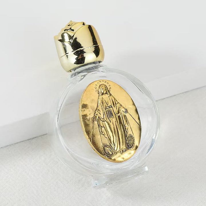 Christianartworkshop Bouteille d'eau bénite ornée d'une icône sacrée en relief : Portez sa protection dans vos moments spirituels - Bouteille ronde - Médaille Miraculeuse - Doré - image 31
