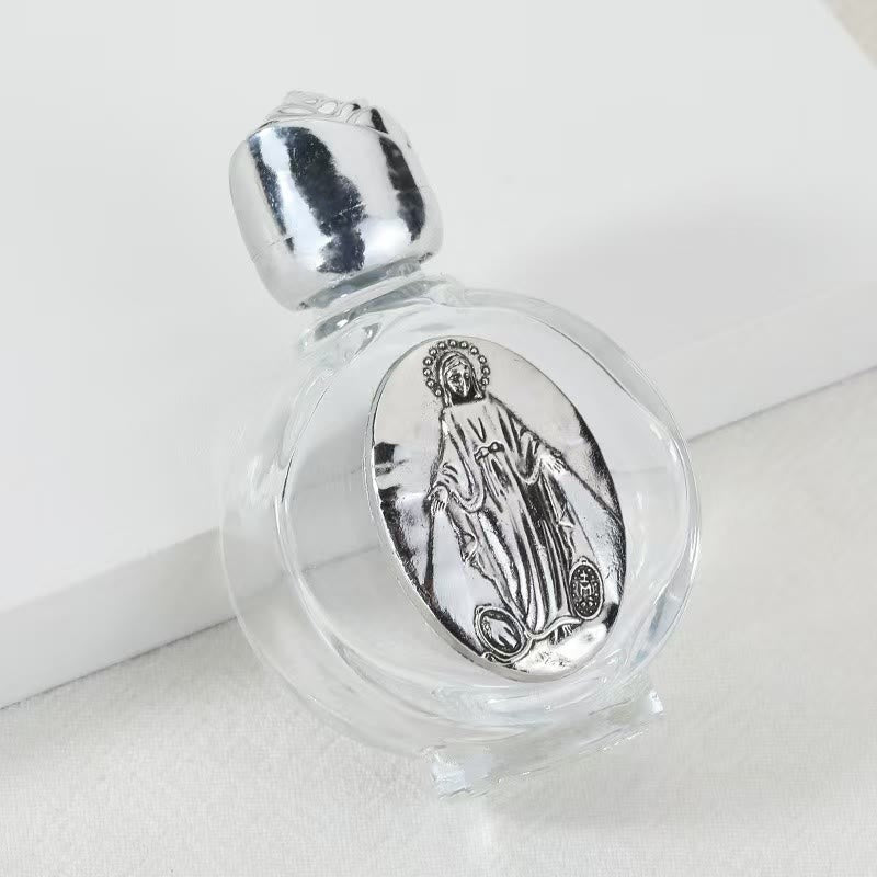 Christianartworkshop Bouteille d'eau bénite ornée d'une icône sacrée en relief : Portez sa protection dans vos moments spirituels - Bouteille ronde - Médaille Miraculeuse - Argent - image 40