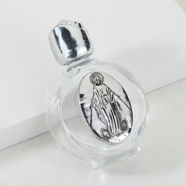 Christianartworkshop Bouteille d'eau bénite ornée d'une icône sacrée en relief : Portez sa protection dans vos moments spirituels - Bouteille ronde - Médaille Miraculeuse - Argent - image 40
