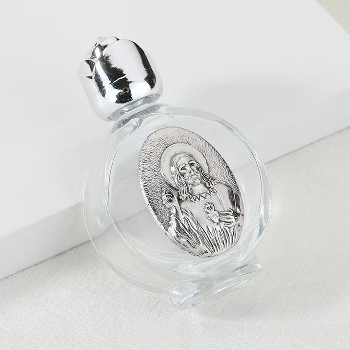 Christianartworkshop Bouteille d'eau bénite ornée d'une icône sacrée en relief : Portez sa protection dans vos moments spirituels - Bouteille ronde - Cœur Sacré de Jésus - Argent - image 37