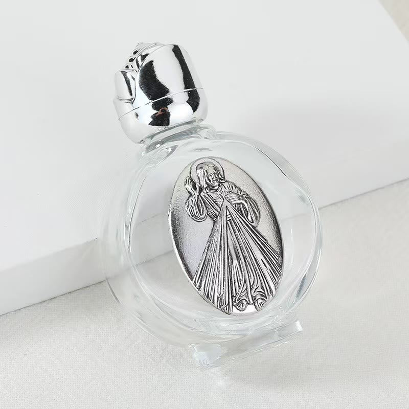 Christianartworkshop Bouteille d'eau bénite ornée d'une icône sacrée en relief : Portez sa protection dans vos moments spirituels - Bouteille ronde - Miséricorde divine - Argent - image 43