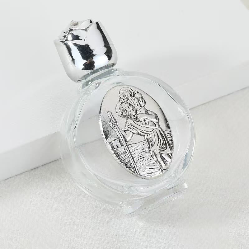Christianartworkshop Bouteille d'eau bénite ornée d'une icône sacrée en relief : Portez sa protection dans vos moments spirituels - Bouteille ronde - Saint Christophe - Argent - image 42