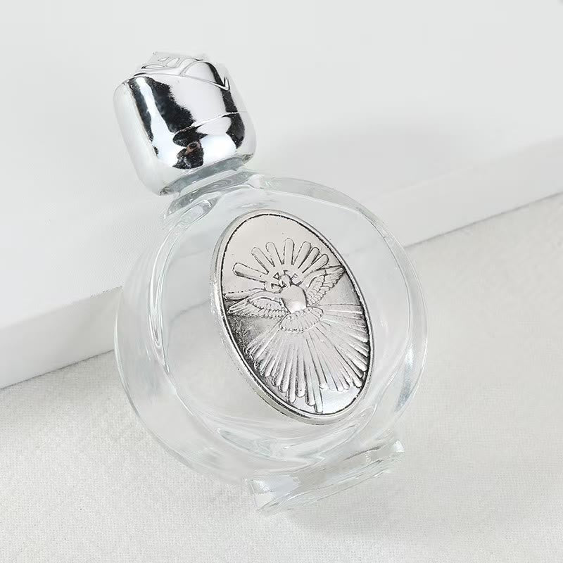 Christianartworkshop Bouteille d'eau bénite ornée d'une icône sacrée en relief : Portez sa protection dans vos moments spirituels - Bouteille ronde - Saint Esprit - Argent - image 47