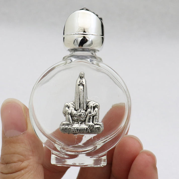 Christianartworkshop Bouteille d'eau bénite ornée d'une icône sacrée en relief : Portez sa protection dans vos moments spirituels - Bouteille ronde - Dame Fatima - Argent - image 49