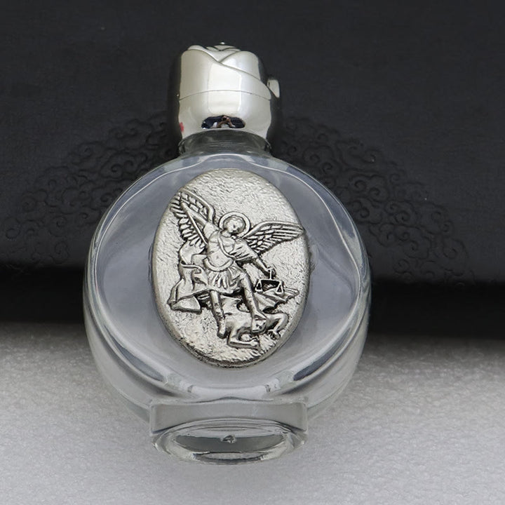 Christianartworkshop Bouteille d'eau bénite ornée d'une icône sacrée en relief : Portez sa protection dans vos moments spirituels - Bouteille ronde - Saint Michel - Argent - image 48