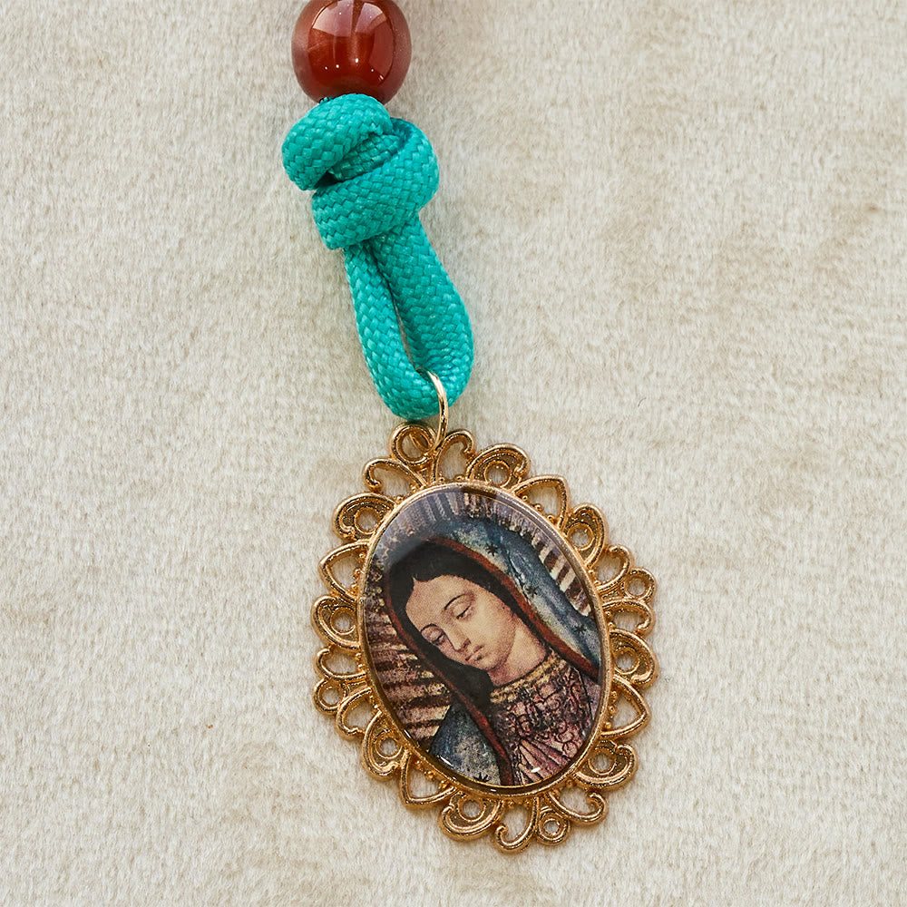 Christianartworkshop Chapelet de poche en paracorde turquoise éclatante et perles cramoisies, avec Notre-Dame et crucifix. - image 6