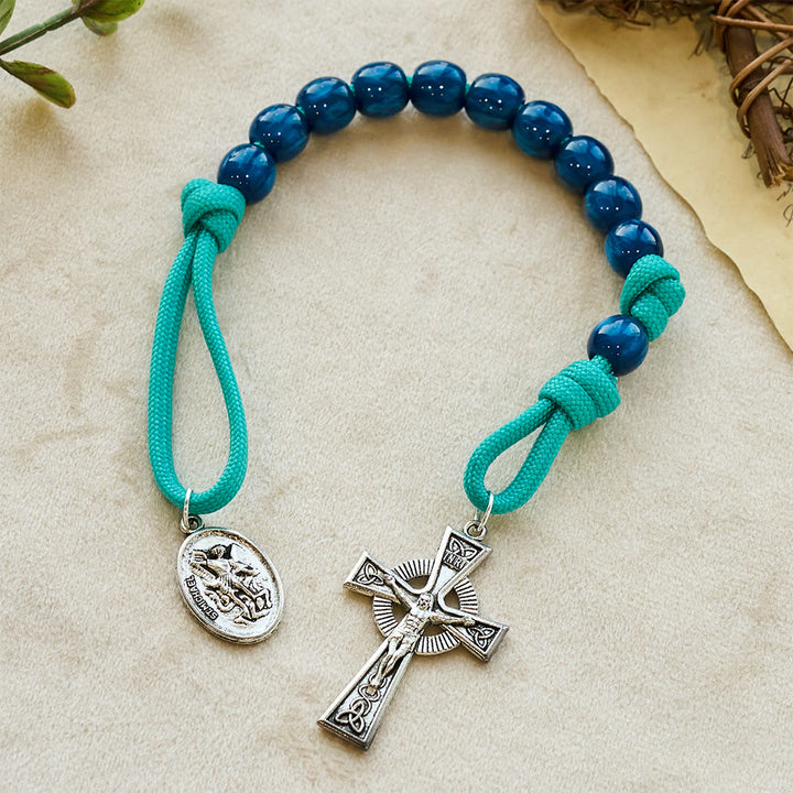 Christianartworkshop Chapelet de poche en perles bleu marine et cordon turquoise avec dévotion à saint Michel - image 4