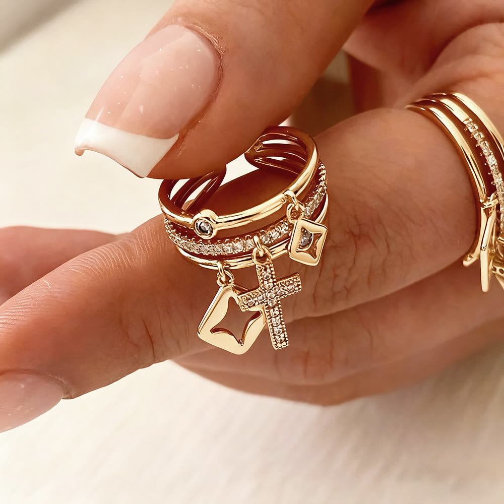 Bague à plusieurs rangs avec pendentif croix scintillante de Christianartworkshop : un rappel de sa paix paisible - image 3