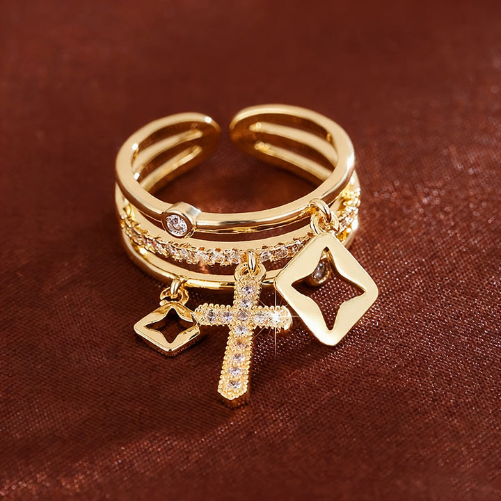 Bague à plusieurs rangs avec pendentif croix scintillante de Christianartworkshop : un rappel de sa paix paisible - image 8