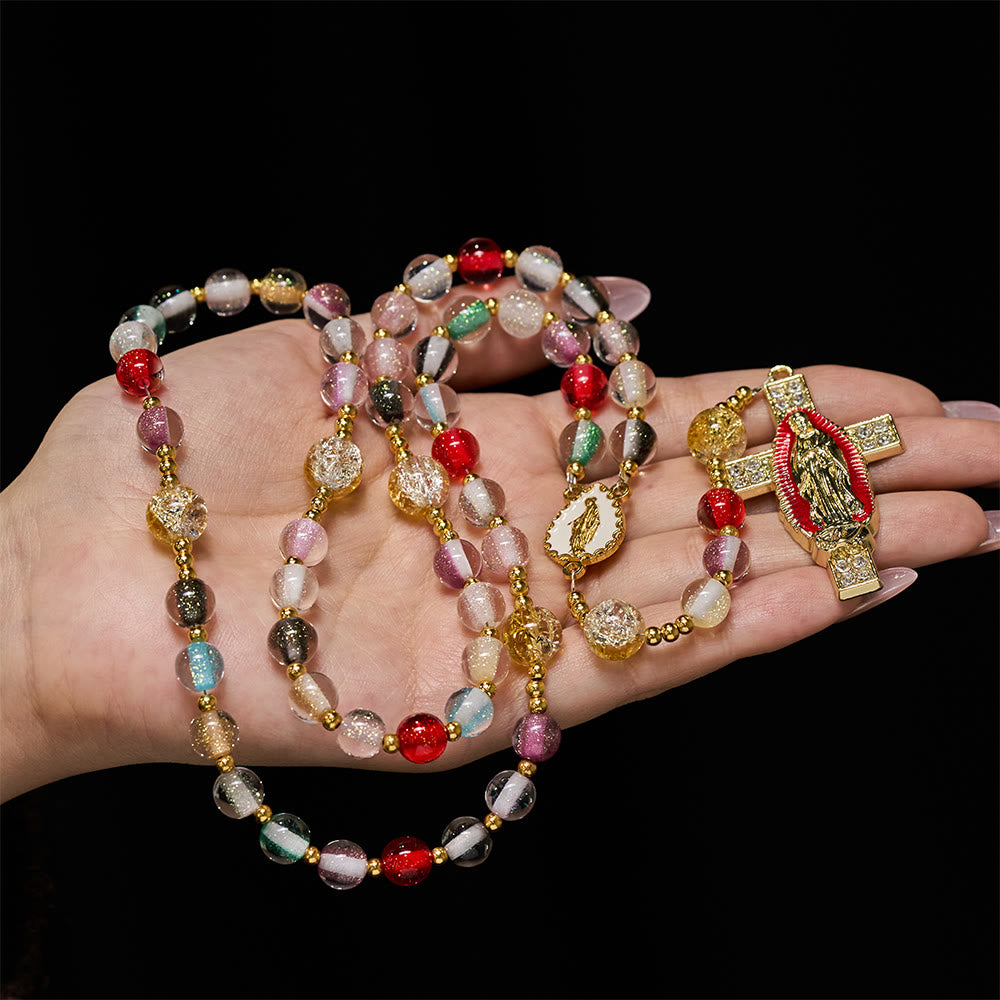 Christianartworkshop Chapelet œil de chat aux reflets arc-en-ciel avec croix de dévotion Notre-Dame - Notre Dame - image 0