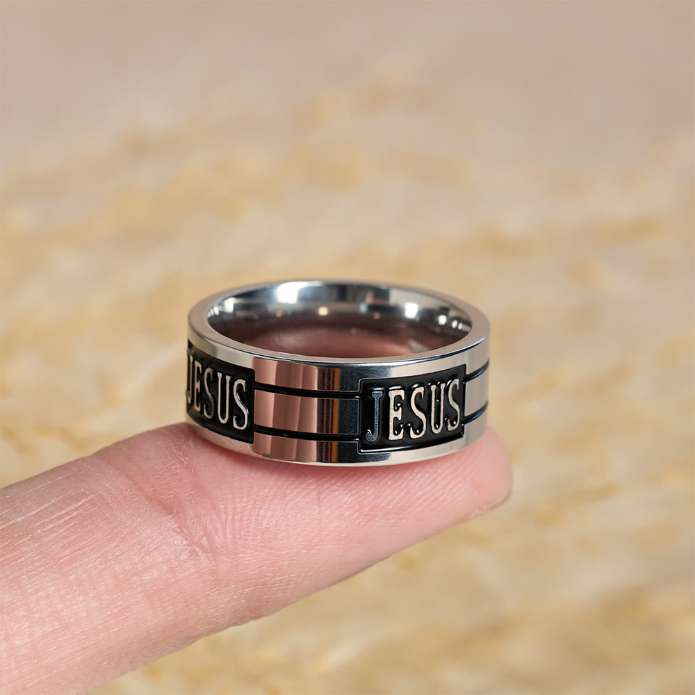Bague en métal Christianartworkshop avec inscription JESUS ​​en gras : Portez sa grâce au quotidien - image 1