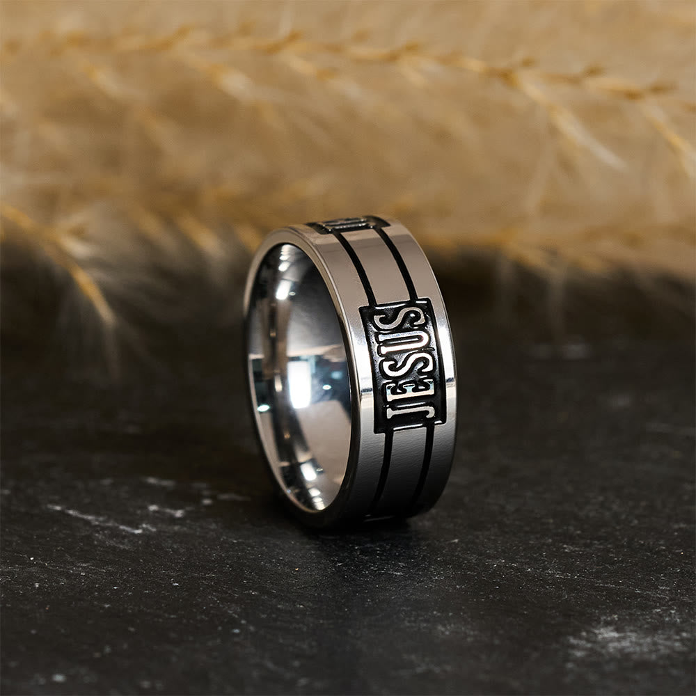 Bague en métal Christianartworkshop avec inscription JESUS ​​en gras : Portez sa grâce au quotidien - US 13 - image 0