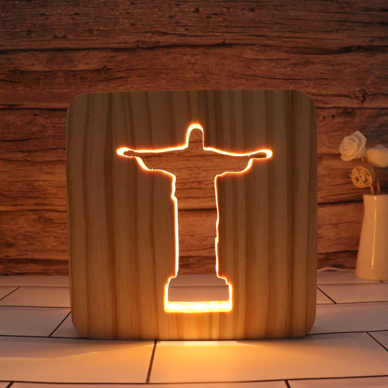 Christianartworkshop Ornement lumineux en bois découpé représentant Jésus, une croix, une colombe et un cœur : Incarnez sa grâce lumineuse - Jésus - 7,48''*7,48''/19*19cm - image 0