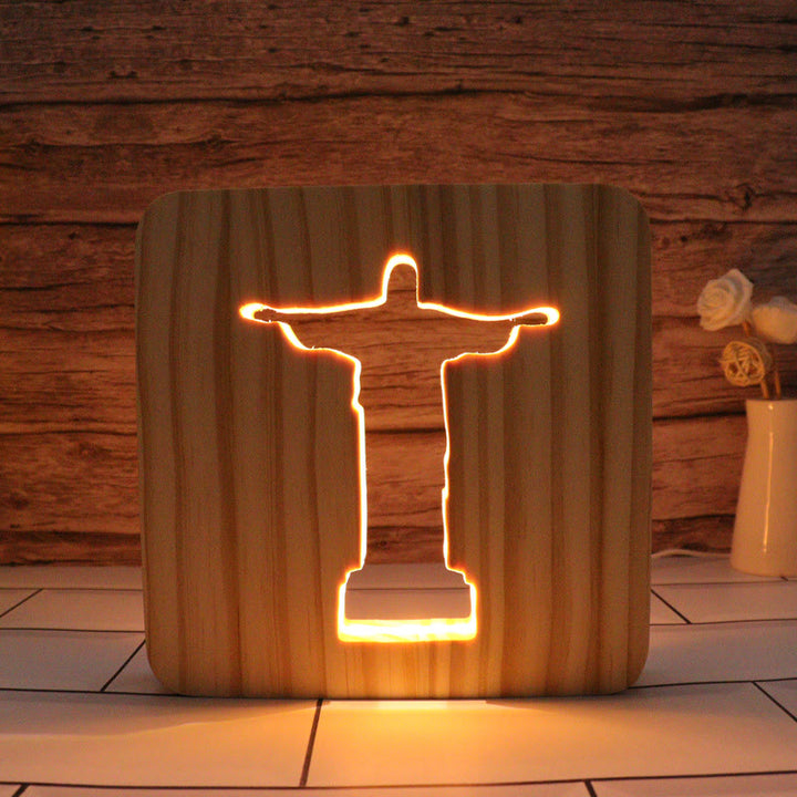 Christianartworkshop Ornement lumineux en bois découpé représentant Jésus, une croix, une colombe et un cœur : Incarnez sa grâce lumineuse - Jésus - 7,48''*7,48''/19*19cm - image 0
