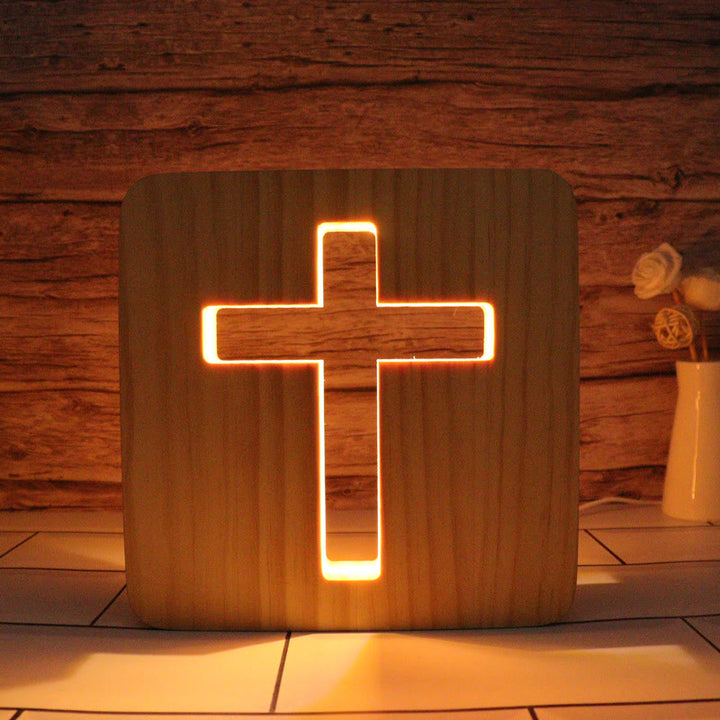 Christianartworkshop Ornement lumineux en bois découpé représentant Jésus, une croix, une colombe et un cœur : Incarnez sa grâce lumineuse - Croix - 7,48''*7,48''/19*19cm - image 1