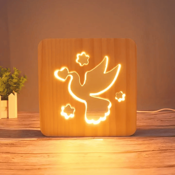 Christianartworkshop Ornement lumineux en bois découpé représentant Jésus, une croix, une colombe et un cœur : Incarnez sa grâce lumineuse - Colombe - 7,48''*7,48''/19*19cm - image 2