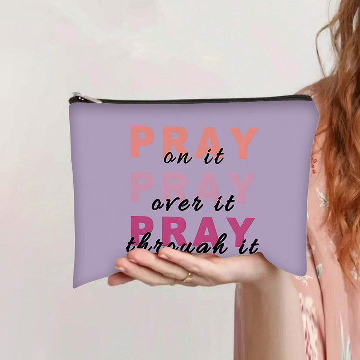 Christianartworkshop Trousse de toilette de voyage « Priez pour cela, priez à ce sujet, priez pendant que cela se passe » - Violet - image 4